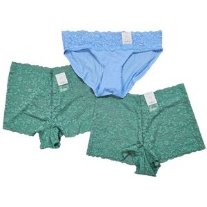 Auden Womens 3 Pack Lace Boyshort and Bikini‎ Panties Green Blue Small 4-6 NWT